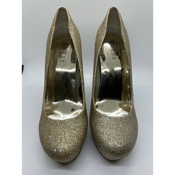 Guess Gold Glitter High Heel Closed Toe Pump Size 8M - Picture 1 of 8
